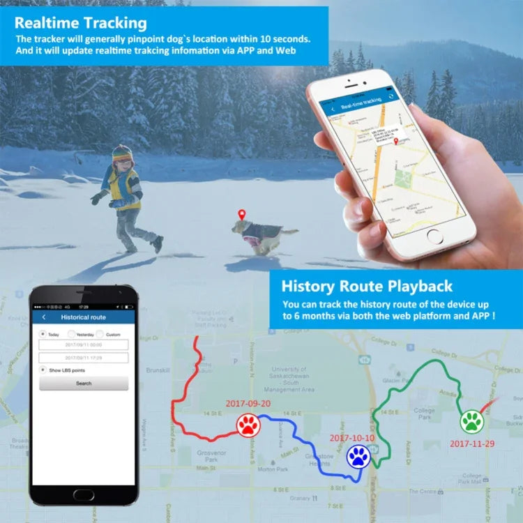 TK-909 GPS / GPRS / GSM Haustier-Ortungsgerät mit Echtzeit-Tracking-Funktion für Haustiere, TK-909