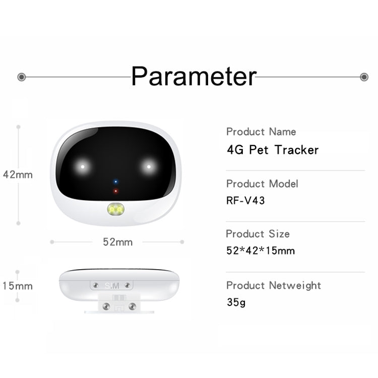 RF-V43 A Stil IP67 Wasserdichter GPS + LBS + WiFi Haustierortungsgerät Haustierhalsband Tracking-Gerät für Asien/Europa/Afrika/Australien, RF-V43 A Stil (Weiß), RF-V43 A Stil (Schwarz)
