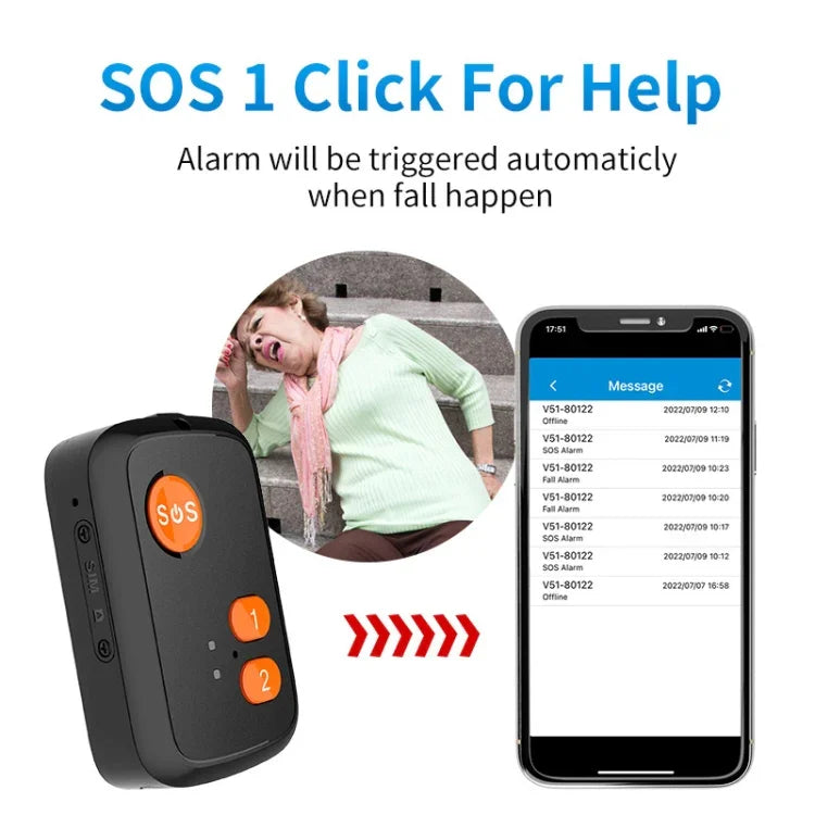 V51 A Stil IP67 Wasserdichter 4G LTE 3G 2G GSM SOS-Notruftaste für Senioren, GPS-Tracker für Asien/Europa/Afrika/Australien, V51 A Stil
