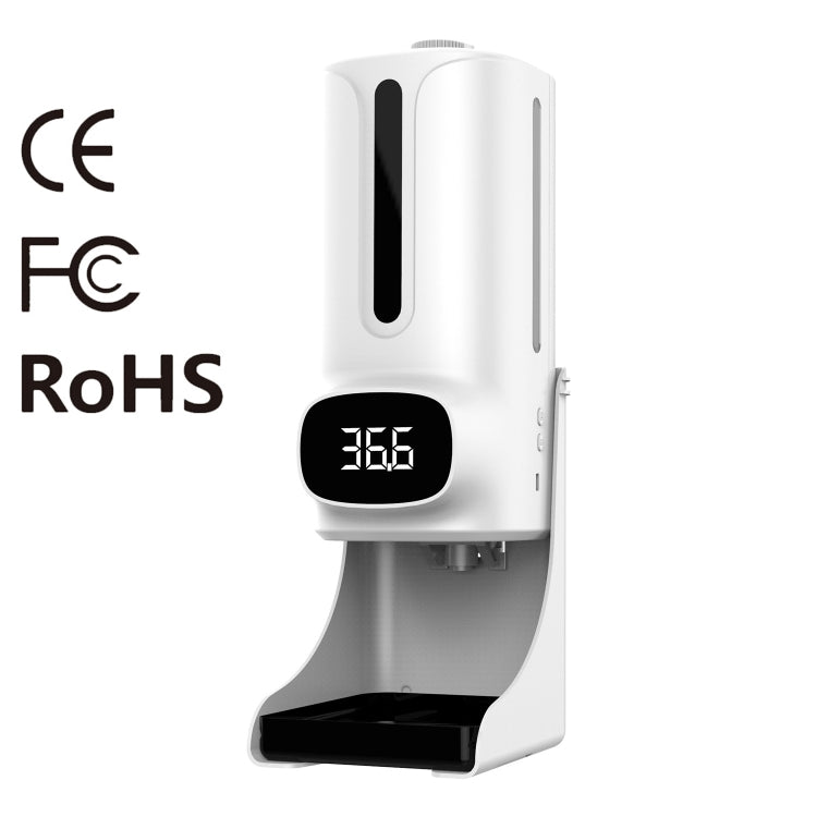K9 Pro Plus Berührungsloses Körperthermometer freihändig + 1000 ml automatischer, berührungsloser Flüssigseifenspender mit Basishalterung, Sprachausgabe in 15 Sprachen, K9 Pro Plus
