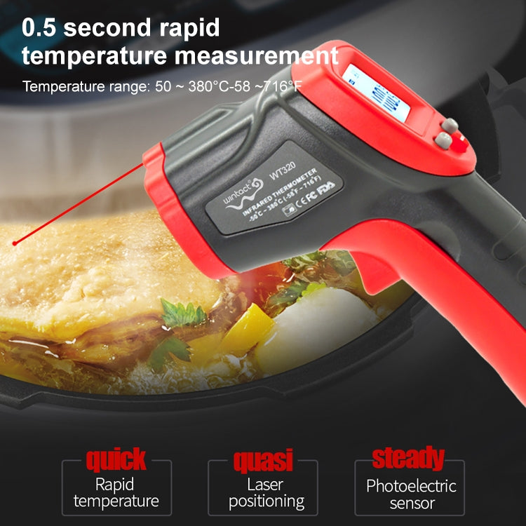 Wintact WT320 -50 Grad C~380 Grad C Handheld Tragbares Outdoor Berührungsloses Digitales Infrarot-Thermometer, WT320