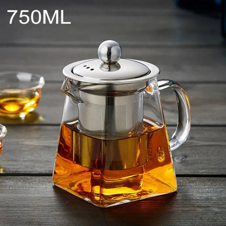 Teekanne aus Edelstahl mit transparentem, hitzebeständigem Glasfilter, Fassungsvermögen: 750 ml