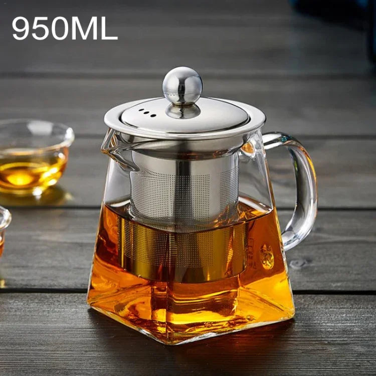 Teekanne aus Edelstahl mit transparentem, hitzebeständigem Glasfilter, Fassungsvermögen: 950 ml