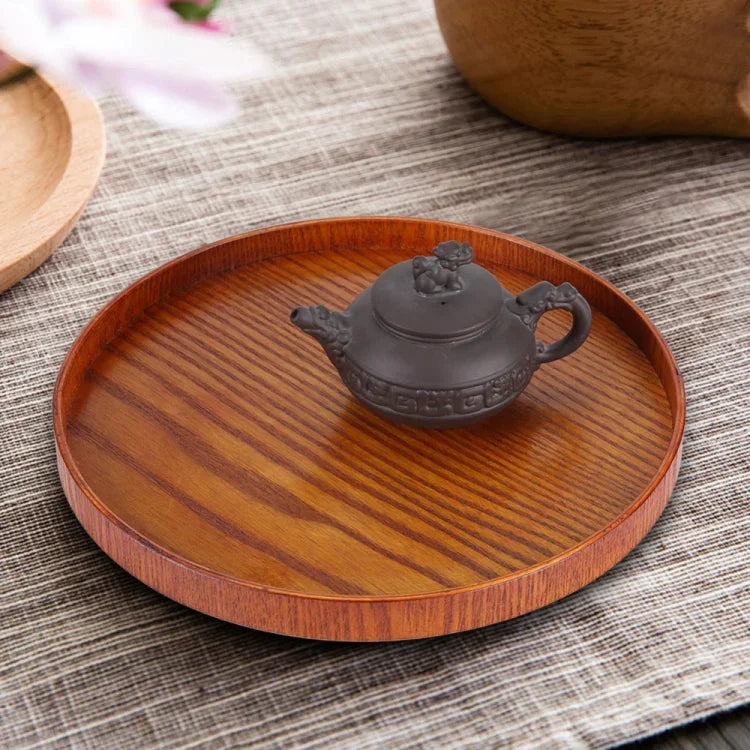 Rundes, kreatives Teetablett aus Massivholz, ideal für Hotels, Durchmesser: 37,5 cm, braun