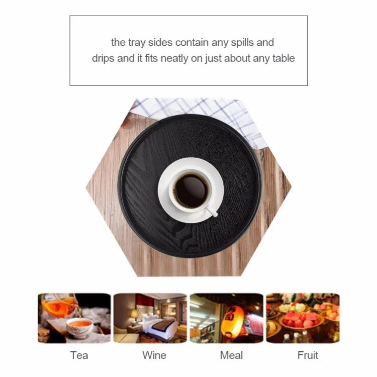 Rundes, kreatives Teetablett aus Massivholz, ideal für Hotels, Durchmesser: 27 cm, Schwarz