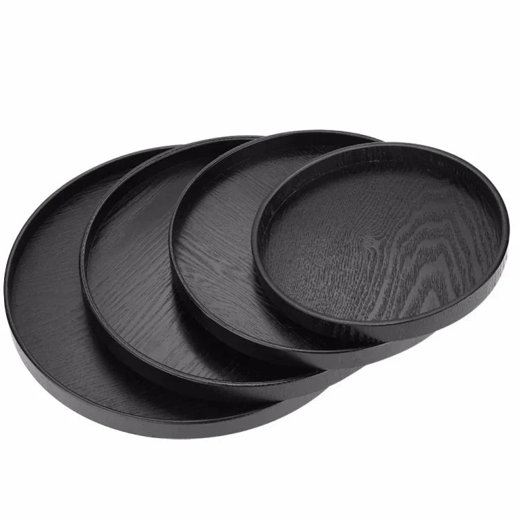Rundes, kreatives Teetablett aus Massivholz, ideal für Hotels, Durchmesser: 30 cm, Schwarz