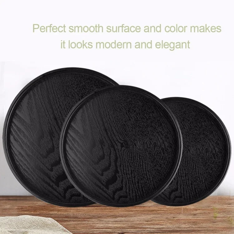 Rundes, kreatives Teetablett aus Massivholz, ideal für Hotels, Durchmesser: 30 cm, Schwarz