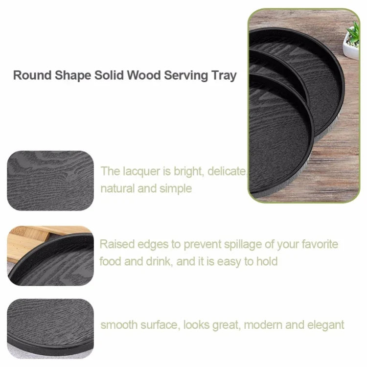 Rundes, kreatives Teetablett aus Massivholz, ideal für Hotels, Durchmesser: 30 cm, Schwarz
