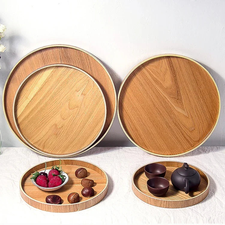 Rundes, kreatives Teetablett aus Massivholz, ideal für Hotels, Durchmesser: 37,5 cm, Holzfarbe: Holzfarbe