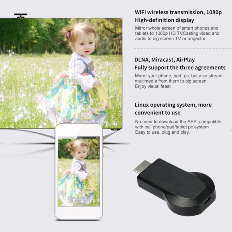 M4 Plus Kabelloser WiFi Display Dongle Receiver Airplay Miracast DLNA 1080P HDMI TV Stick für iPhone, Samsung und andere Android Smartphones, M4 Plus