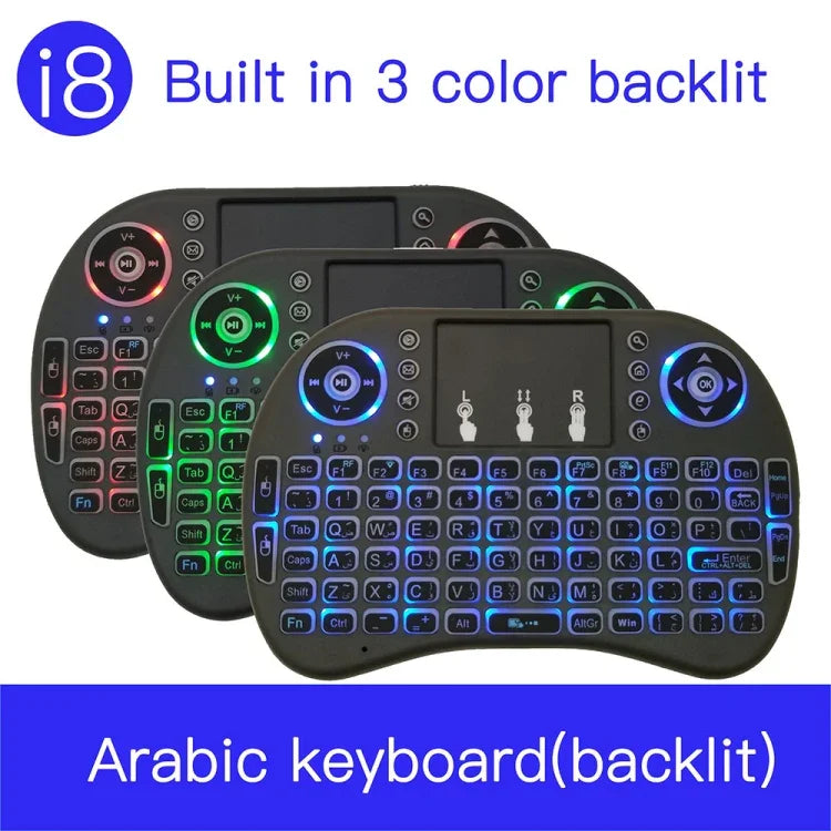Unterstützte Sprache: Arabisch i8 Air Mouse Kabellose Tastatur mit Hintergrundbeleuchtung und Touchpad für Android TV Box, Smart TV, PC, Tablet, Xbox 360, PS3 und HTPC/IPTV, Arabisch