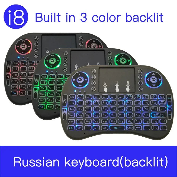 Unterstützte Sprache: Russisch. i8 Air Mouse Kabellose Tastatur mit Hintergrundbeleuchtung und Touchpad für Android TV Box, Smart TV, PC, Tablet, Xbox 360, PS3 und HTPC/IPTV, Russisch.