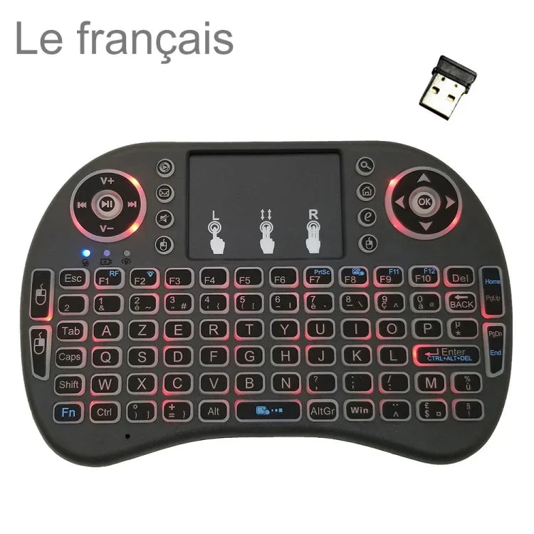 Unterstützte Sprache: Französisch i8 Air Mouse Kabellose Tastatur mit Hintergrundbeleuchtung und Touchpad für Android TV Box, Smart TV, PC, Tablet, Xbox 360, PS3 und HTPC/IPTV, Französisch