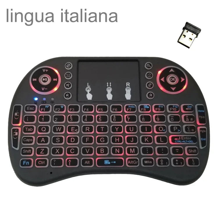 Unterstützte Sprache: Italienisch. i8 Air Mouse Kabellose Tastatur mit Hintergrundbeleuchtung und Touchpad für Android TV Box, Smart TV, PC, Tablet, Xbox 360, PS3 und HTPC/IPTV, Italien.