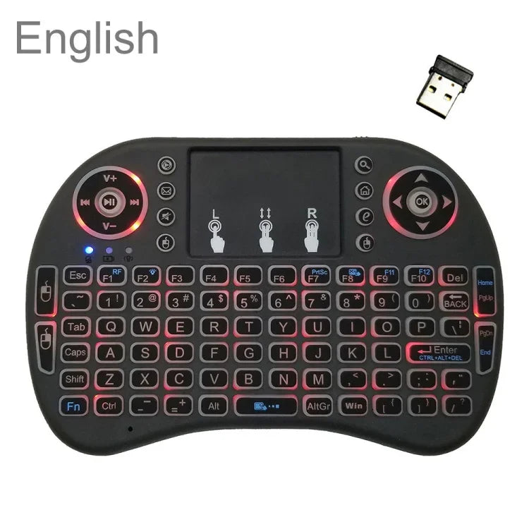 Unterstützte Sprache: Englisch i8 Air Mouse Kabellose Tastatur mit Hintergrundbeleuchtung und Touchpad für Android TV Box, Smart TV, PC, Tablet, Xbox 360, PS3 und HTPC/IPTV, Englisch