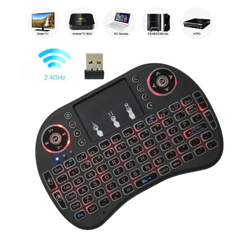 Unterstützte Sprache: Englisch i8 Air Mouse Kabellose Tastatur mit Hintergrundbeleuchtung und Touchpad für Android TV Box, Smart TV, PC, Tablet, Xbox 360, PS3 und HTPC/IPTV, Englisch