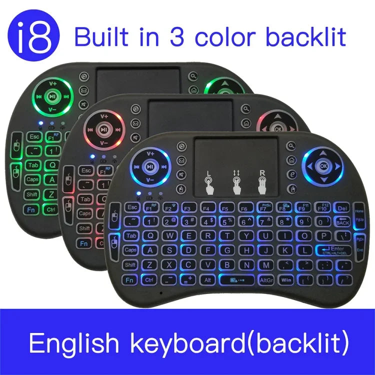 Unterstützte Sprache: Englisch i8 Air Mouse Kabellose Tastatur mit Hintergrundbeleuchtung und Touchpad für Android TV Box, Smart TV, PC, Tablet, Xbox 360, PS3 und HTPC/IPTV, Englisch
