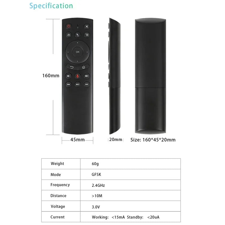 G20S 2,4-GHz-Air-Mouse-Fernbedienung mit Fidelity-Spracheingabe, IR-Lernfunktion und 6-Achsen-Gyroskop für PC, Android-TV-Box, Laptop und Projektor, G20S