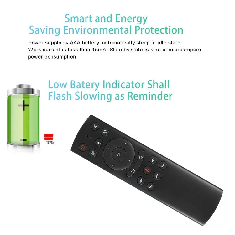 G20S 2,4-GHz-Air-Mouse-Fernbedienung mit Fidelity-Spracheingabe, IR-Lernfunktion und 6-Achsen-Gyroskop für PC, Android-TV-Box, Laptop und Projektor, G20S