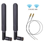 2 x 6dBi 2.4GHz 5GHz Dual Band WiFi RP-SMA Male Antenna + 2 x 35CM RP-SMA IPEX MHF4 Pigtail Cable for M.2 NGFF WiFi WLAN Card, 6dBi Antenna + RP-SMA Cable