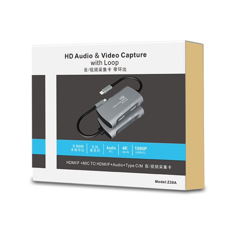 Z30A HDMI-Buchse + Mikrofon auf HDMI-Buchse + Audio + USB-C / Typ-C Video Capture Box, Z30A