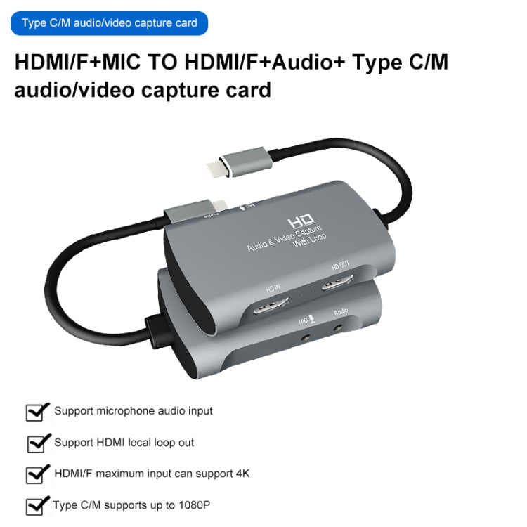 Z30A HDMI-Buchse + Mikrofon auf HDMI-Buchse + Audio + USB-C / Typ-C Video Capture Box, Z30A