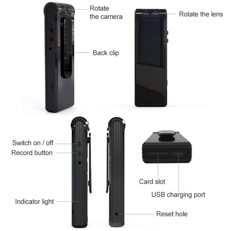 B19 Rückenclip Design 1080P HD-Kamera Videorekorder, unterstützt Bewegungserkennung / Infrarot-Nachtsicht / 180 Grad Rotation Kamera / TF-Karte / OTG