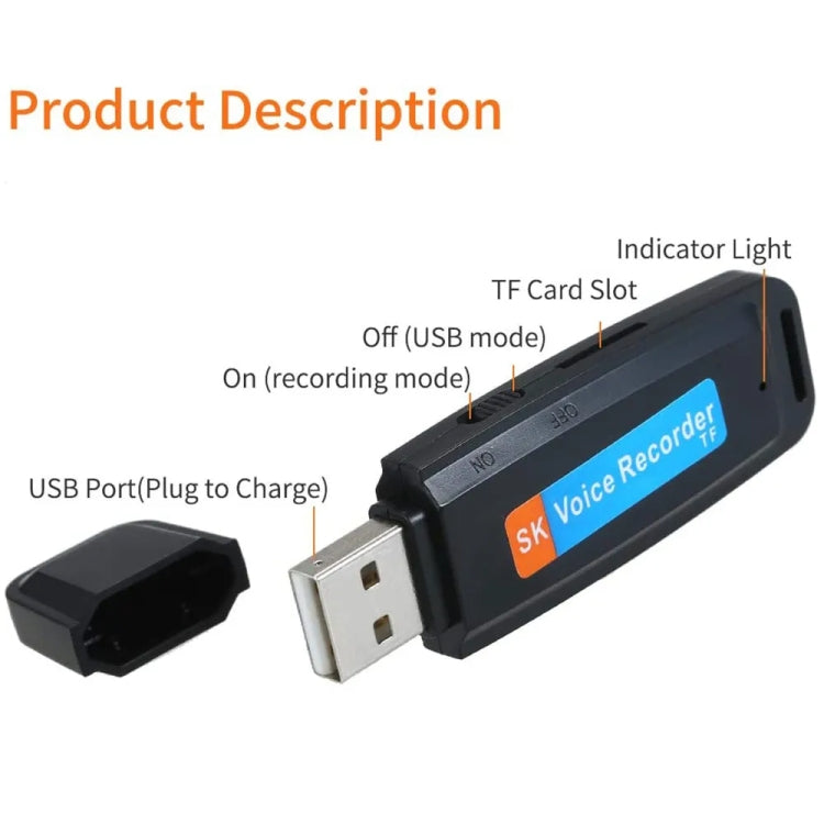 SK001 Wiederaufladbares U-Disk Tragbares USB Diktiergerät, Kein Speicher, Kein Speicher