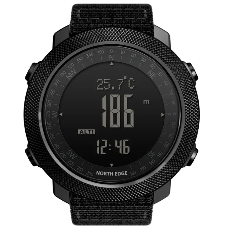 NORTH EDGE Multifunktionale wasserdichte elektronische Smartwatch für Outdoor-Sportarten, unterstützt Feuchtigkeitsmessung / Wettervorhersage / Geschwindigkeitsmessung, Stil: Nylonarmband, Nylonarmband