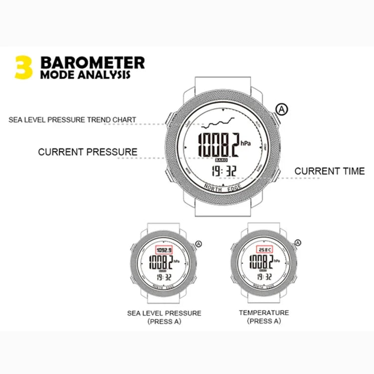 NORTH EDGE Multifunktionale wasserdichte elektronische Smartwatch für Outdoor-Sportarten, unterstützt Feuchtigkeitsmessung / Wettervorhersage / Geschwindigkeitsmessung, Stil: Nylonarmband, Nylonarmband