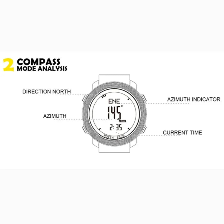 NORTH EDGE Multifunktionale wasserdichte elektronische Smartwatch für Outdoor-Sportarten, unterstützt Feuchtigkeitsmessung / Wettervorhersage / Geschwindigkeitsmessung, Stil: Nylonarmband, Nylonarmband