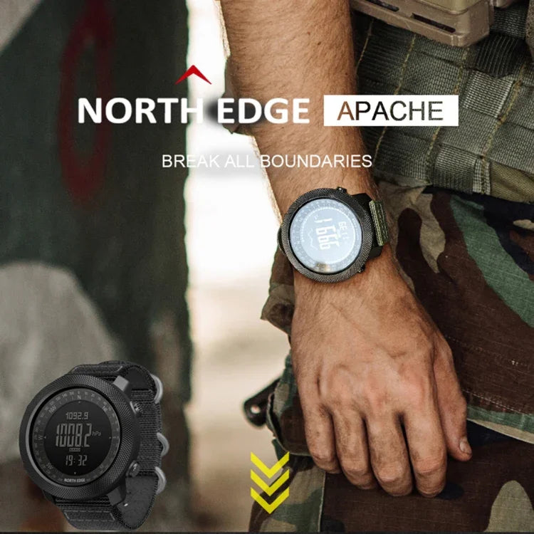 NORTH EDGE Multifunktionale wasserdichte elektronische Smartwatch für Outdoor-Sportarten, unterstützt Feuchtigkeitsmessung / Wettervorhersage / Geschwindigkeitsmessung, Stil: Nylonarmband, Nylonarmband