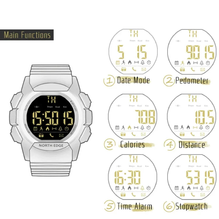 NORTH EDGE AK Bluetooth Multifunktions-Smartwatch mit LED-Hintergrundbeleuchtung, unterstützt Anruferinnerung, intelligente Stoppuhr, Informationserinnerung, AK