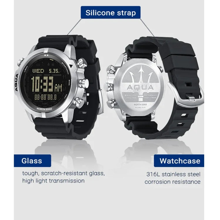NORTH EDGE AQUA 100m wasserdichte Taucher-Smartwatch, unterstützt Leuchtanzeige & Kompassmodus, AQUA