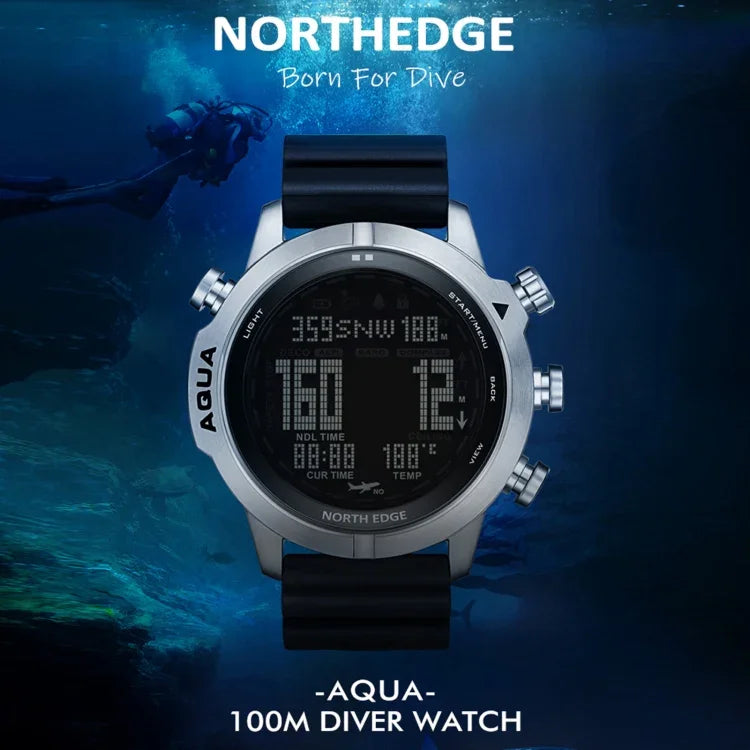 NORTH EDGE AQUA 100m wasserdichte Taucher-Smartwatch, unterstützt Leuchtanzeige & Kompassmodus, AQUA