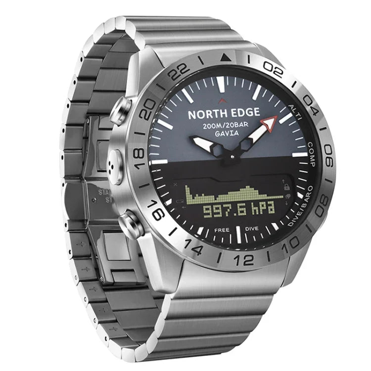 North Edge GAVIA Herren Outdoor Sport 50m Wasserdichte Smart Digitaluhr Taucheruhr, Unterstützt Barometer & Schrittzähler, GAVIA