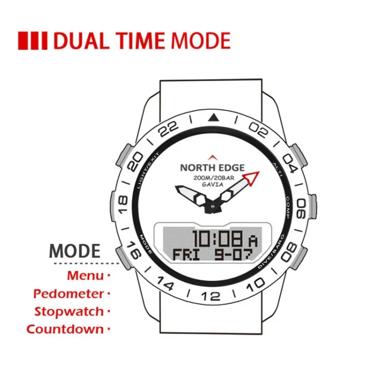 North Edge GAVIA Herren Outdoor Sport 50m Wasserdichte Smart Digitaluhr Taucheruhr, Unterstützt Barometer & Schrittzähler, GAVIA