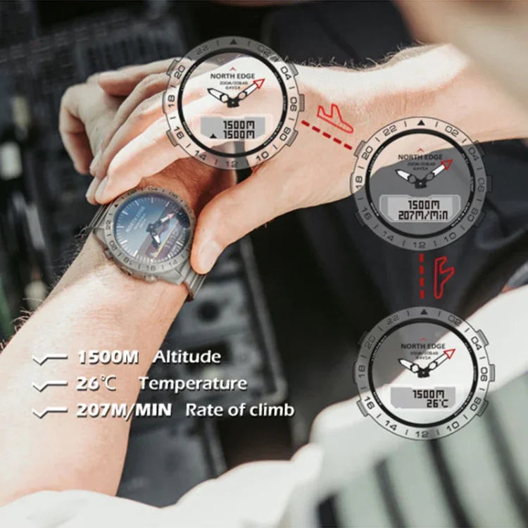 North Edge GAVIA Herren Outdoor Sport 50m Wasserdichte Smart Digitaluhr Taucheruhr, Unterstützt Barometer & Schrittzähler, GAVIA