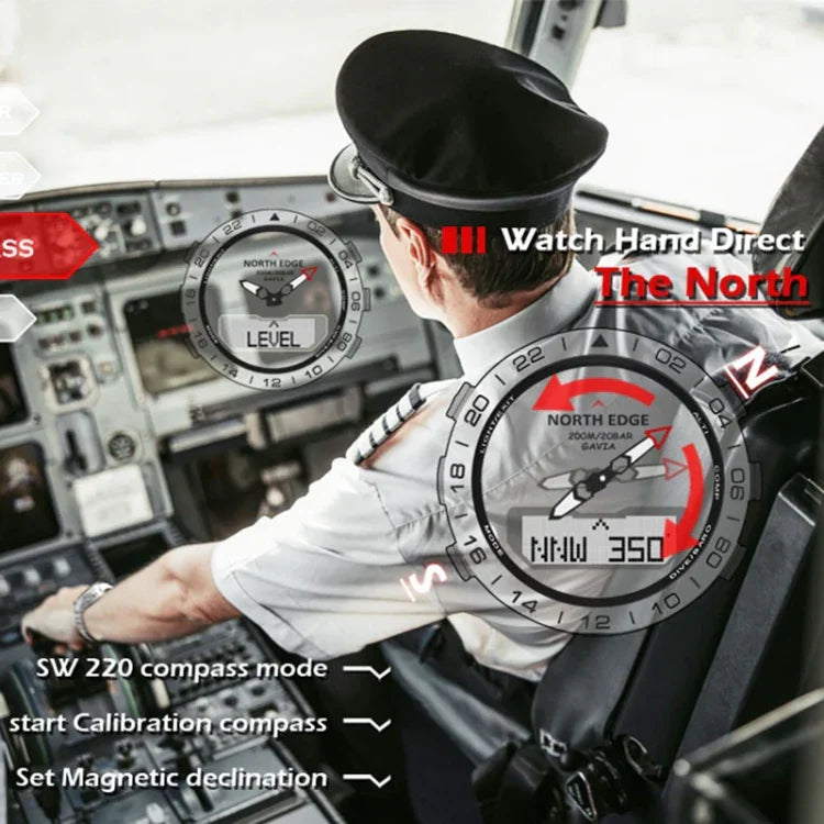 North Edge GAVIA Herren Outdoor Sport 50m Wasserdichte Smart Digitaluhr Taucheruhr, Unterstützt Barometer & Schrittzähler, GAVIA