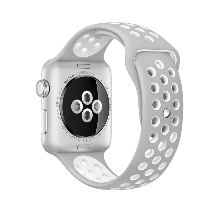 Für Apple Watch Ultra 49mm&Watch Ultra 2 49mm / Series 10 46mm / 9&8&7 45mm / SE 3&SE 2&6&SE&5&4 44mm / 3&2&1 42mm modisches klassisches Silikon-Sportarmband (Grau Gelb), WA1231A, WA1231B, WA1231BG, WA1231BH, WA1231BL, WA1231BM, WA1231BR, WA1231B...
