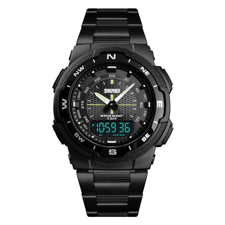 SKMEI 1370 Multifunktionale Herren Outdoor-Sportuhr mit Nachlicht Wasserdicht Edelstahl Digital-Armbanduhr, SKMEI 1370