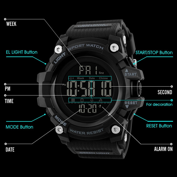 SKMEI 1384 Multifunktionale Herren Outdoor Mode Nachleuchtende Wasserdichte LED Digitaluhr