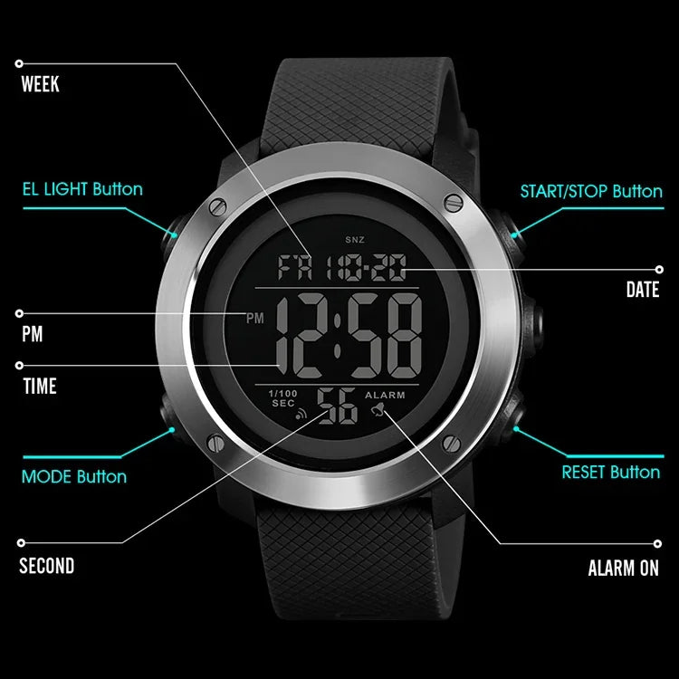 SKMEI 1426 Multifunktionale Outdoor-Mode, nachtleuchtend, wasserdicht, weißes Uhrwerk, Gummiring, Digitaluhr, weißes Uhrwerk, Gummiring, 1426 weißes Uhrwerk, Gummiring