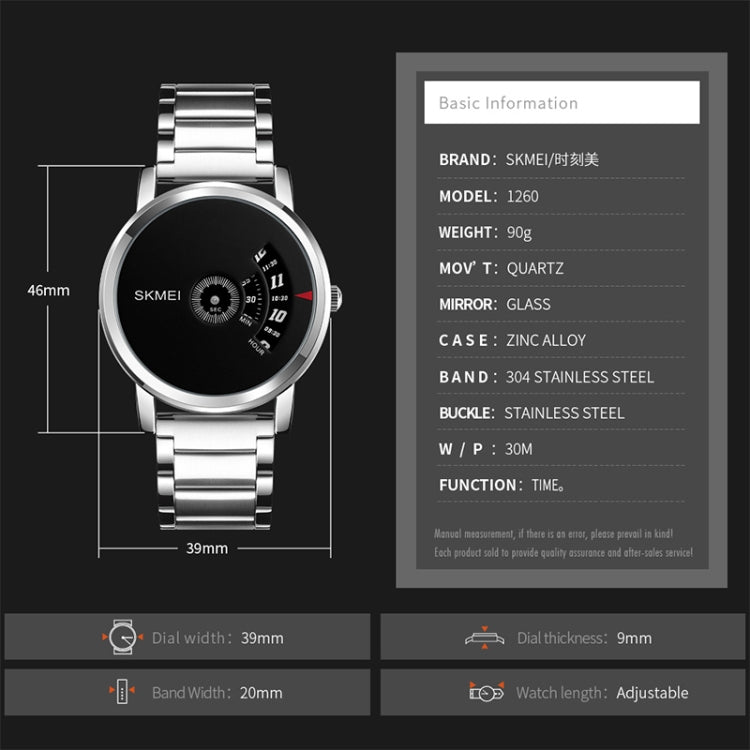SKMEI 1260 Modische Kreative Zeiger 30m Wasserdichte Quarz-Armbanduhr mit Edelstahlarmband