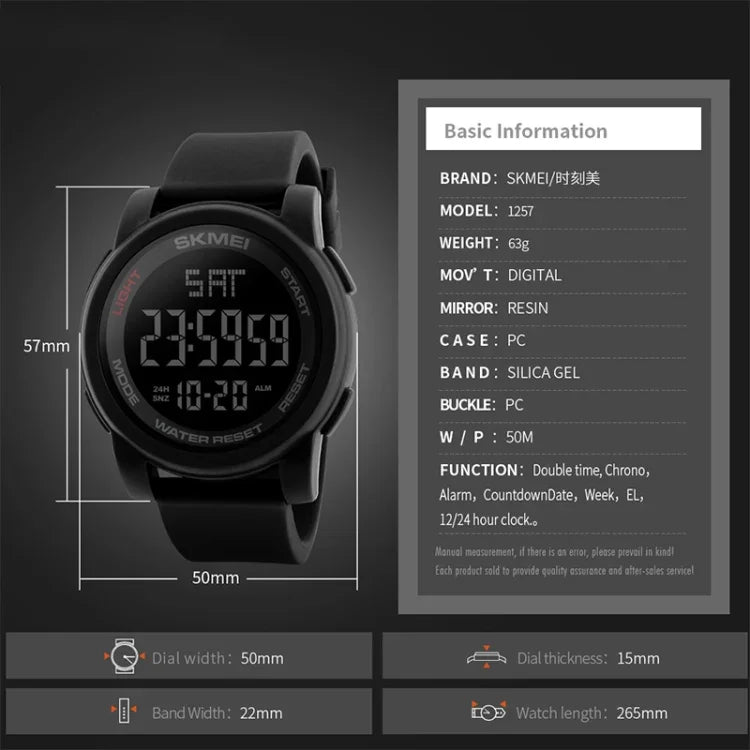 SKMEI 1257 Herren Modische Outdoor 50m Wasserdichte Digitale Sport Armbanduhr