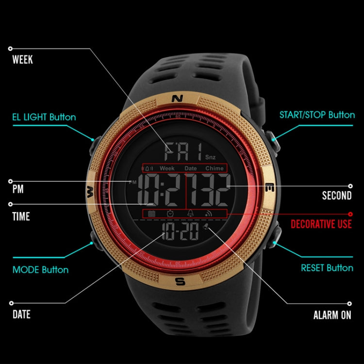 SKMEI 1251 Herren Modische Outdoor 50m Wasserdichte Sportuhr Digitaluhr mit PU-Armband