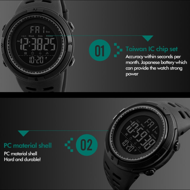 SKMEI 1251 Herren Modische Outdoor 50m Wasserdichte Sportuhr Digitaluhr mit PU-Armband
