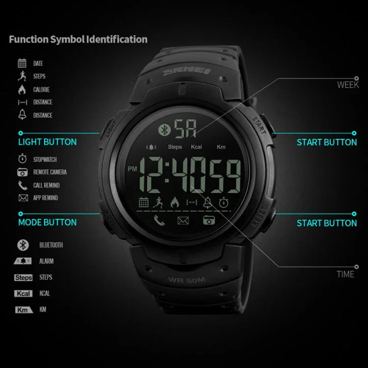 SKMEI 1301 Multifunktions 50m Wasserdichte Sport-Bluetooth Smartwatch, Kompatibel mit Android & iOS System