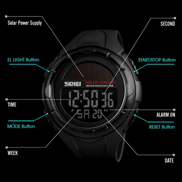 SKMEI 1405 Modische Solar Outdoor-Sportuhr Multifunktionale 50m Wasserdichte Herren Digitaluhr