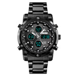 SKMEI 1389 Multifunktionale Business-Digitaluhr für Herren, 30m wasserdicht, großes Zifferblatt, Armbanduhr mit Edelstahlarmband, 1389 Schwarz, 1389 Blau, 1389 Silber